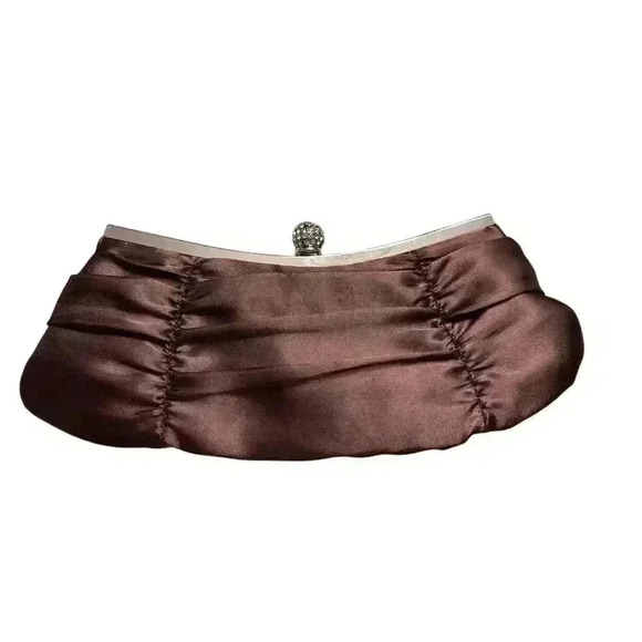 Vintage Brown Satin Clutch with Rhinestone Clasp Formal Bag - Picture 2 of 4